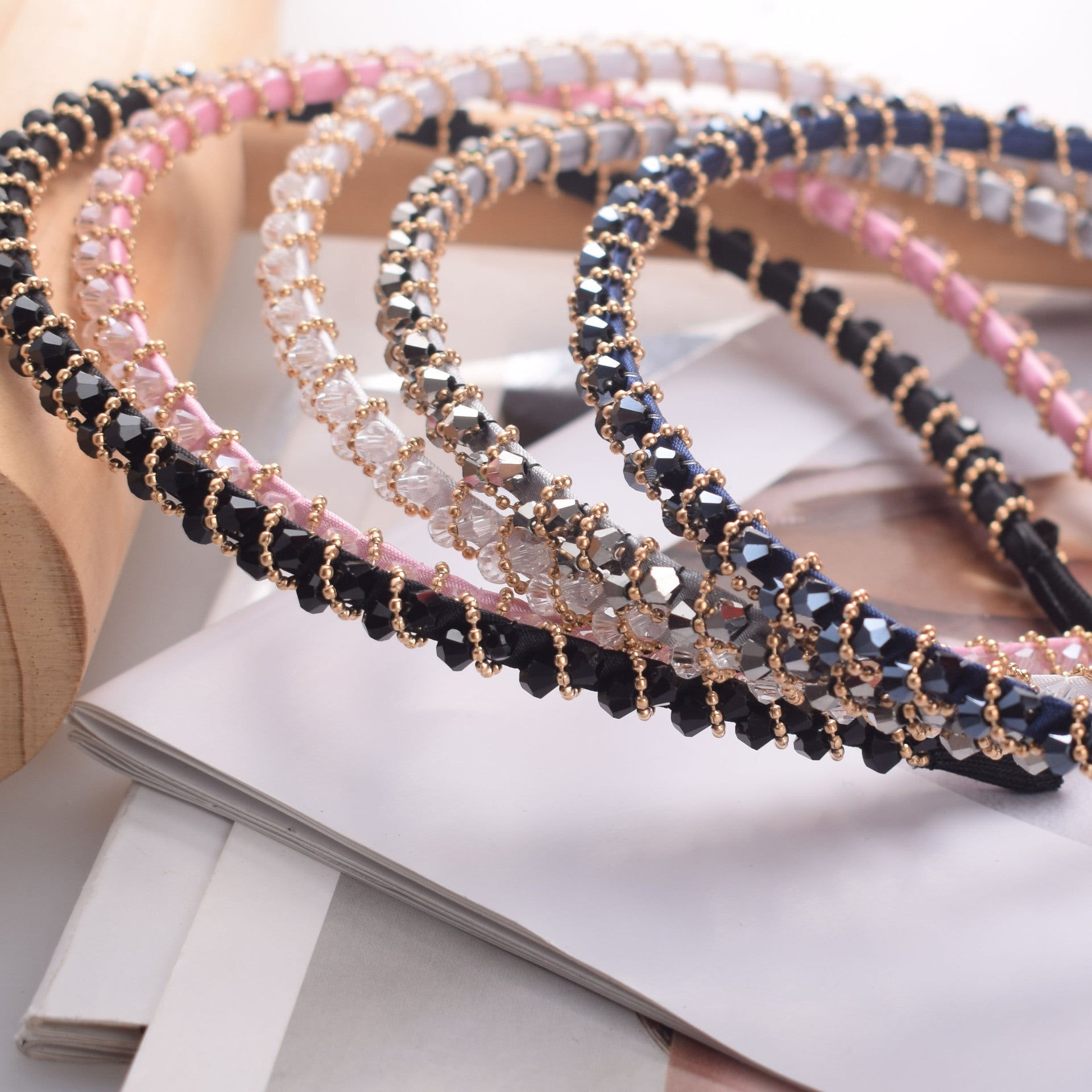 Wholesale Crystal Hand Braided Thin Edge Headband